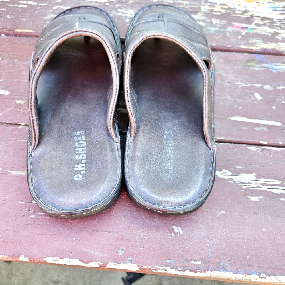 P.K. Shoes Men's Brown Leather Sandals Size 8 - Picture 10 of 16